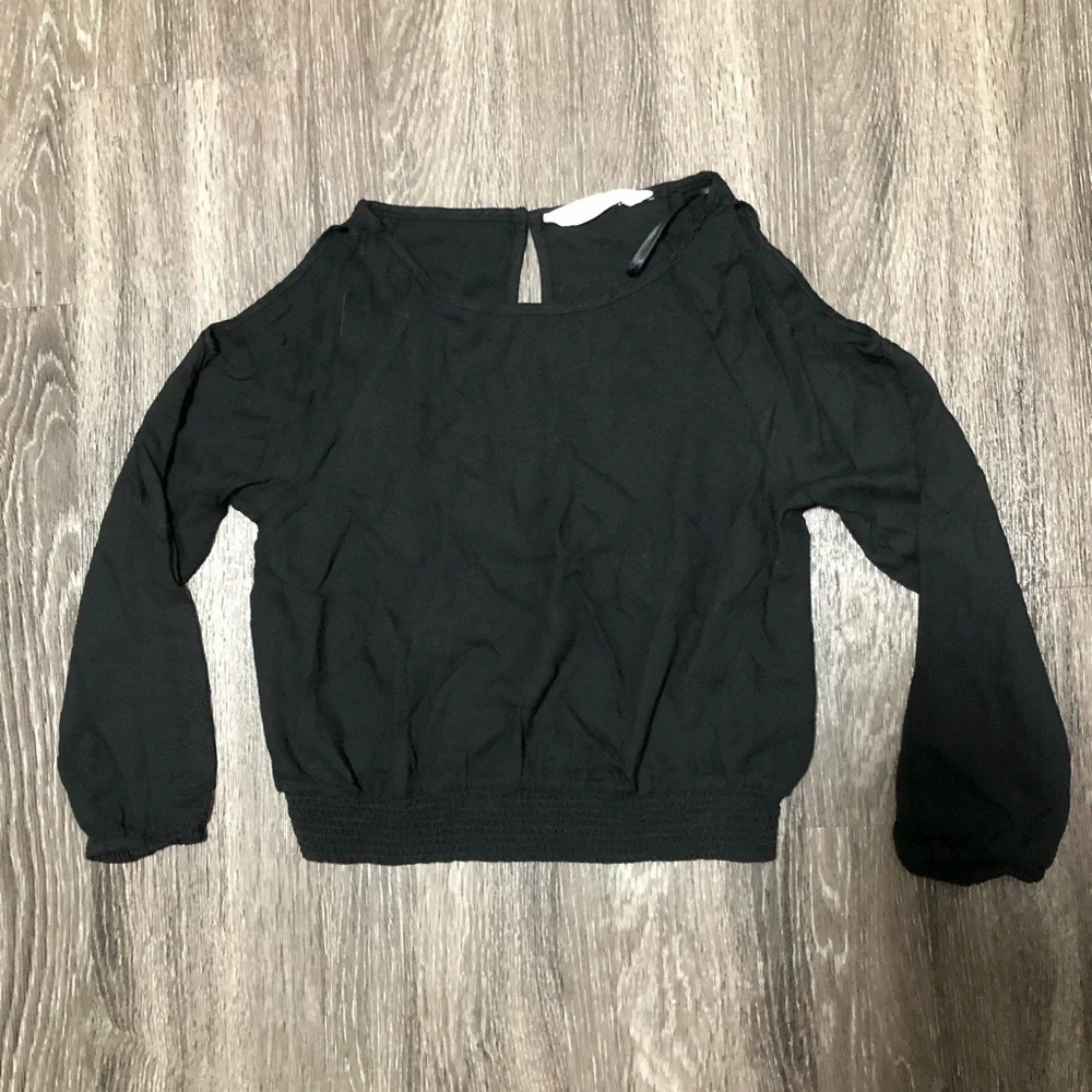 H&M Kids Black Long-Sleeve Blouse with Smocked Hem, US 8-9Y